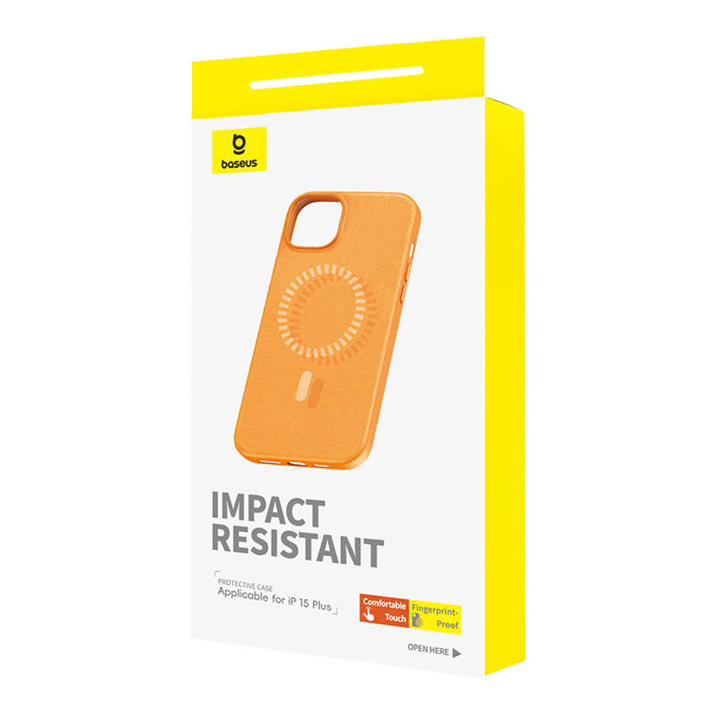 Magnetic Phone Case for iPhone 15 Plus Baseus Fauxther Series (Orange) - Product Image 3