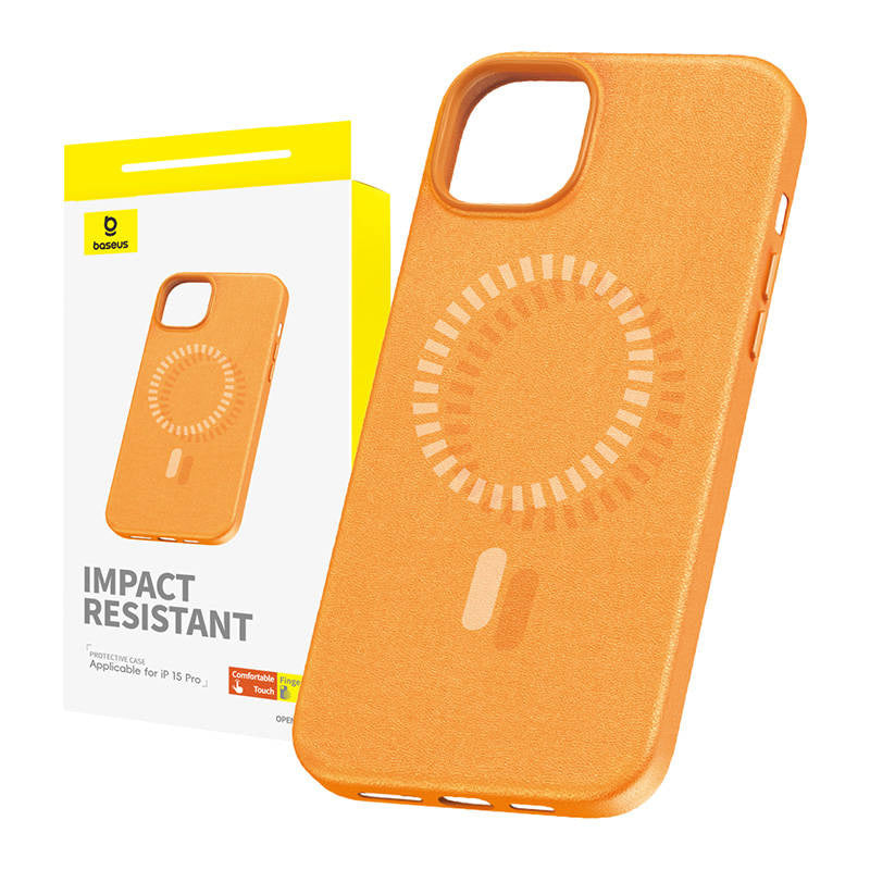 Magnetic Phone Case for iPhone 15 Pro Baseus Fauxther Series (Orange) - Product Image 1
