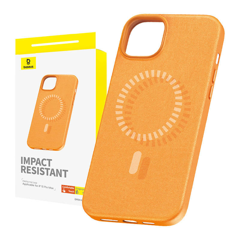Magnetic Phone Case for iPhone 15 ProMax Baseus Fauxther Series (Orange) - Product Image 1