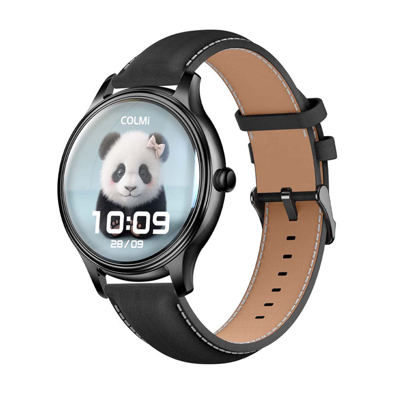 COLMI L28 Smart Watch (black silicone + black leather strap) - Image 1