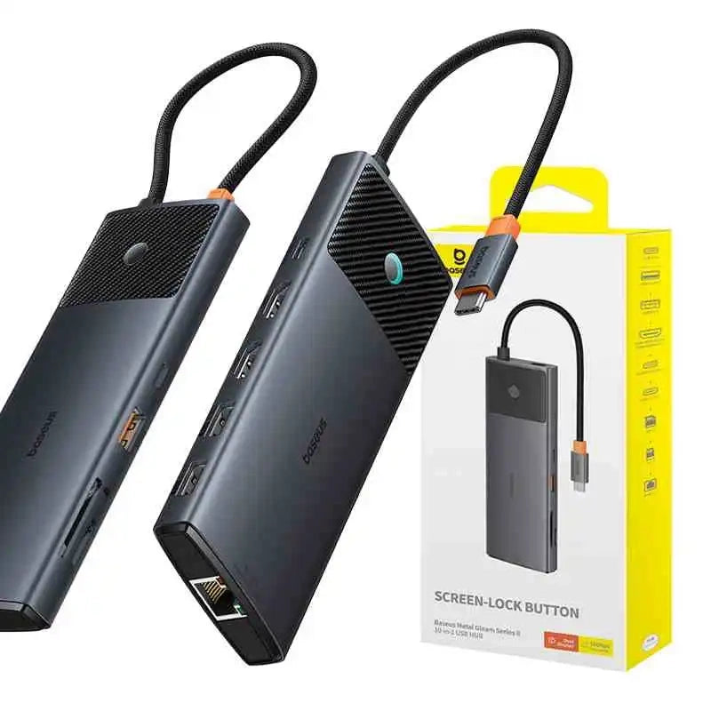 Adapter Hub 10in1 Baseus USB-C - 2xHDMI, 3xUSB-A, USB-C, RJ45, SD/TF, PD (black) - Product Image 7