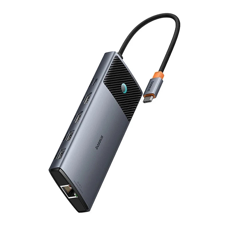 Adapter Hub 10in1 Baseus 2x HDMI, USB-C, 3xUSB-A+RJ45+SD/TF, PD (grey) - Product Image 4