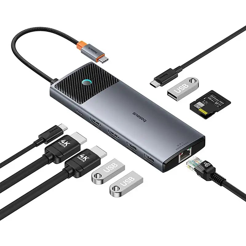 Adapter Hub 10in1 Baseus 2x HDMI, USB-C, 3xUSB-A+RJ45+SD/TF, PD (grey) - Product Image 6