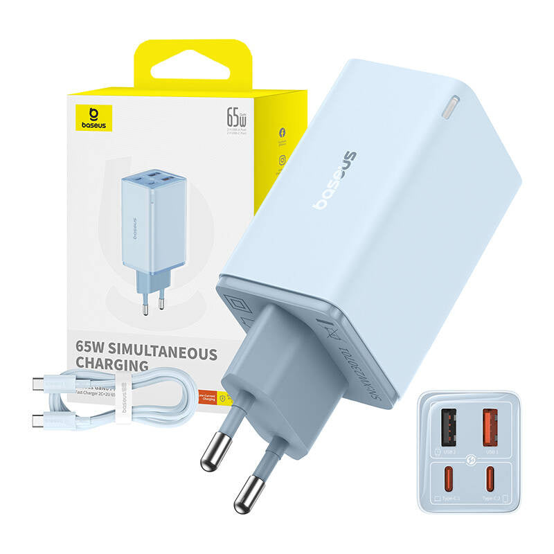 Baseus GAN6 Pro Fast Charger, 2xUSB-C + 2xUSB, 65W (blue) - Product Image 10