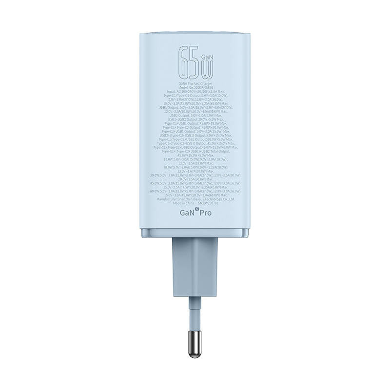 Baseus GAN6 Pro Fast Charger, 2xUSB-C + 2xUSB, 65W (blue) - Product Image 6