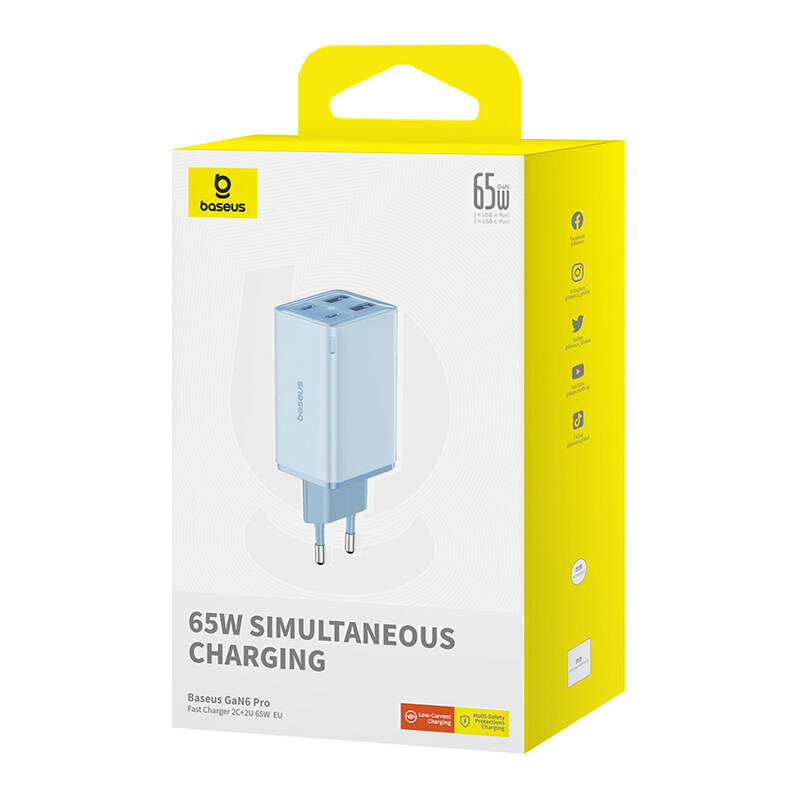 Baseus GAN6 Pro Fast Charger, 2xUSB-C + 2xUSB, 65W (blue) - Product Image 8