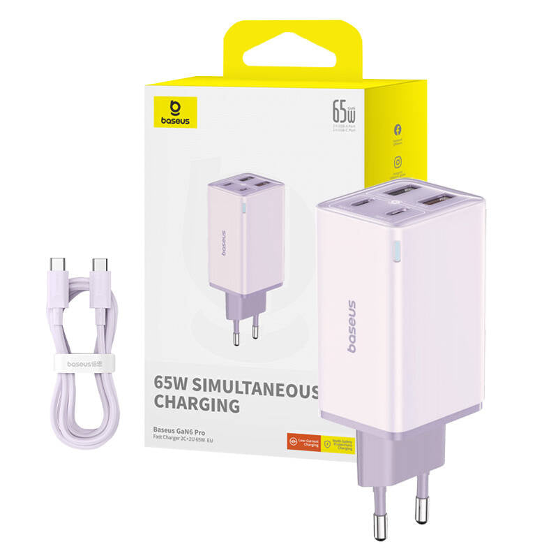 Baseus GAN6 Pro Fast Charger, 2xUSB-C + 2xUSB, 65W (purple) - Product Image 11