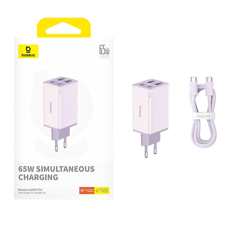 Baseus GAN6 Pro Fast Charger, 2xUSB-C + 2xUSB, 65W (purple) - Product Image 4