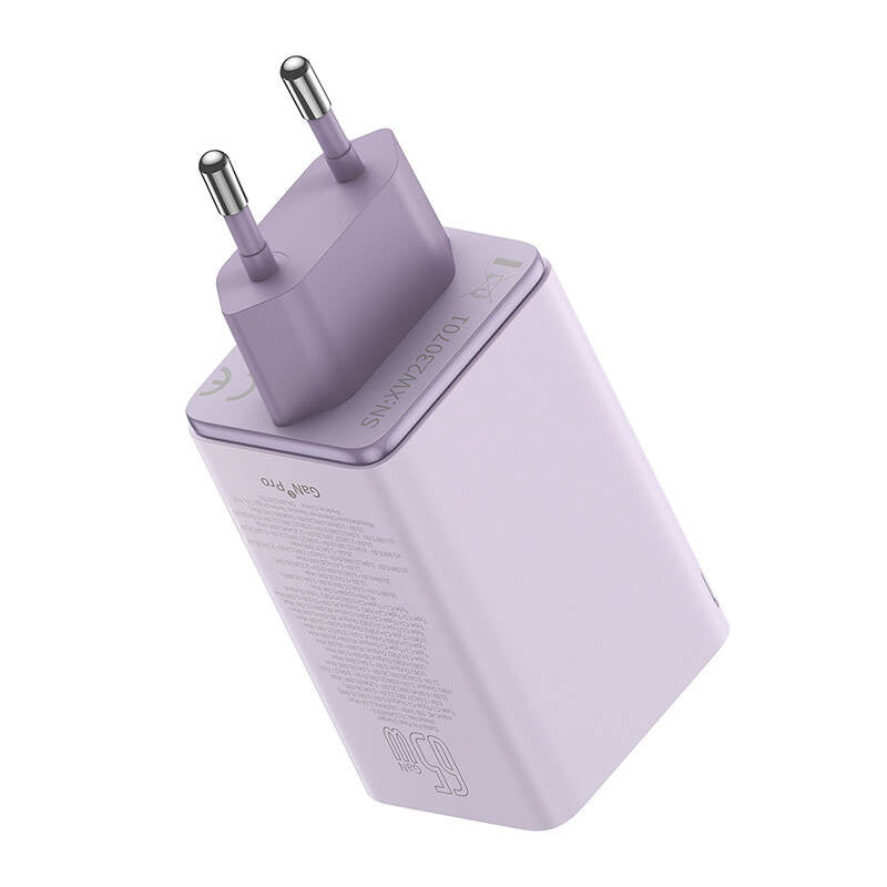 Baseus GAN6 Pro Fast Charger, 2xUSB-C + 2xUSB, 65W (purple) - Product Image 8