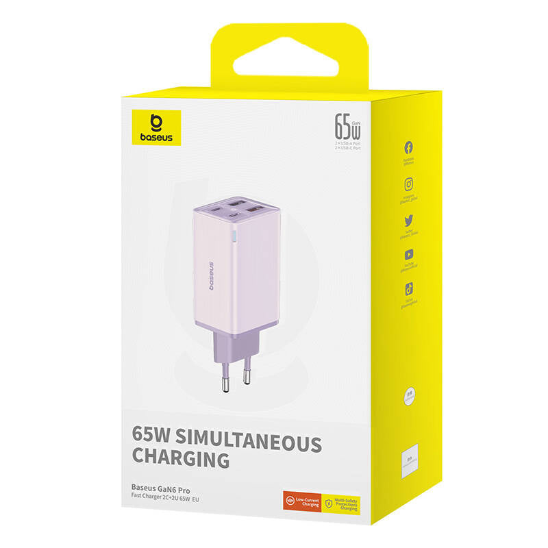 Baseus GAN6 Pro Fast Charger, 2xUSB-C + 2xUSB, 65W (purple) - Product Image 9