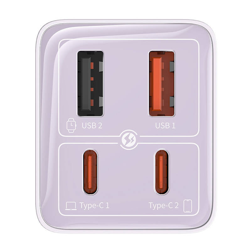 Baseus GAN6 Pro Fast Charger, 2xUSB-C + 2xUSB, 65W (purple) - Product Image 6