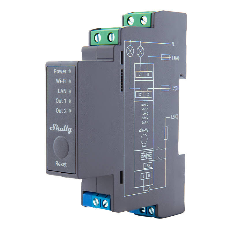 Shelly Pro 2 DIN Rail 2-channel Relay, WiFi/LAN - Product Image 3