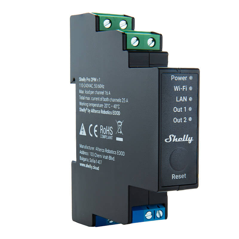 Shelly Pro 2PM DIN Rail 2-channel Relay, WiFi/LAN (Power measurement) - Product Image 2