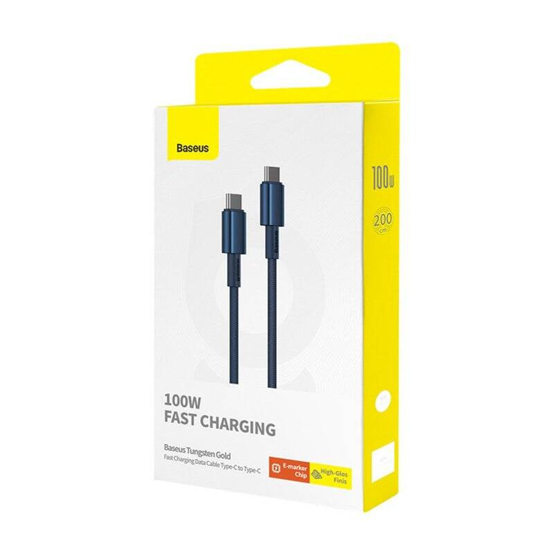 Cable USB-C do USB-C Baseus Tungsten Gold, 100W, 2m (niebieski) - Product Image 14