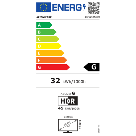 Dell AW3426DWM | 34 " | VA | WQHD | 21:9 | 240 Hz | 1/2/4 ms | 3440 x 1440 pixels | 400 cd/m² | HDMI ports quantity 2