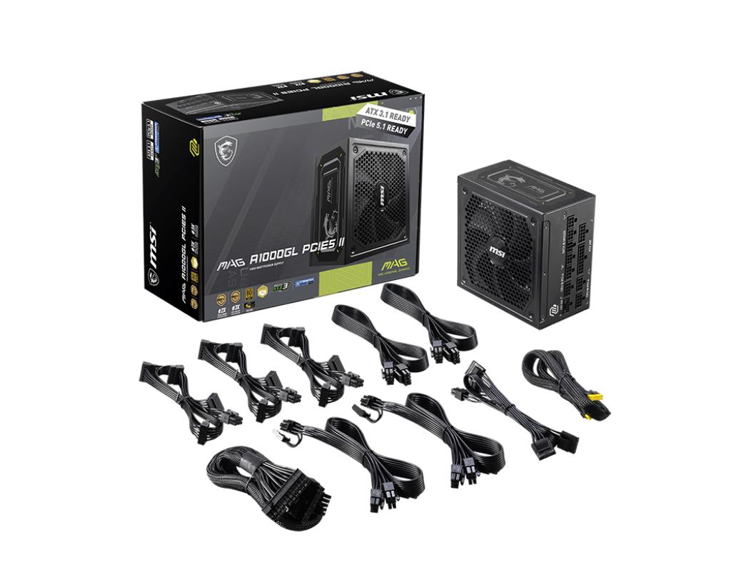 Power Supply MSI MAG A1000GL PCIE5 II ATX 3.1 1000 Watts Efficiency 80 PLUS GOLD PFC Active MAGA1000GLPCIE5II
