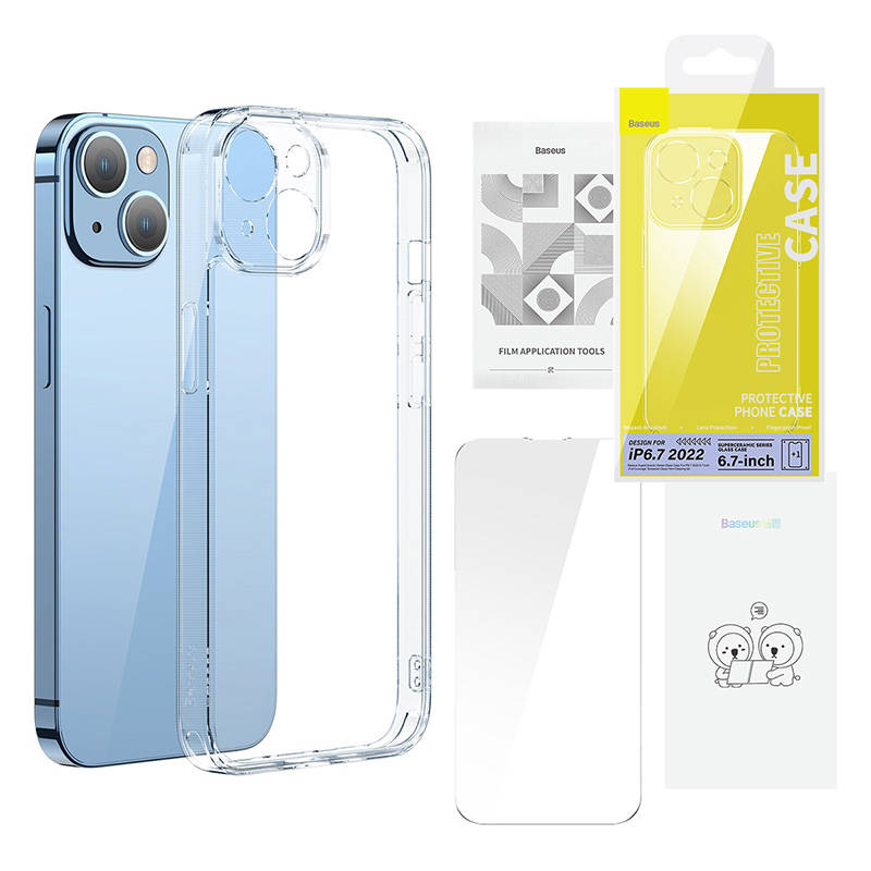 Baseus SuperCeramic Transparent Glass Case and Tempered Glass set for iPhone 14 Plus - Image 1