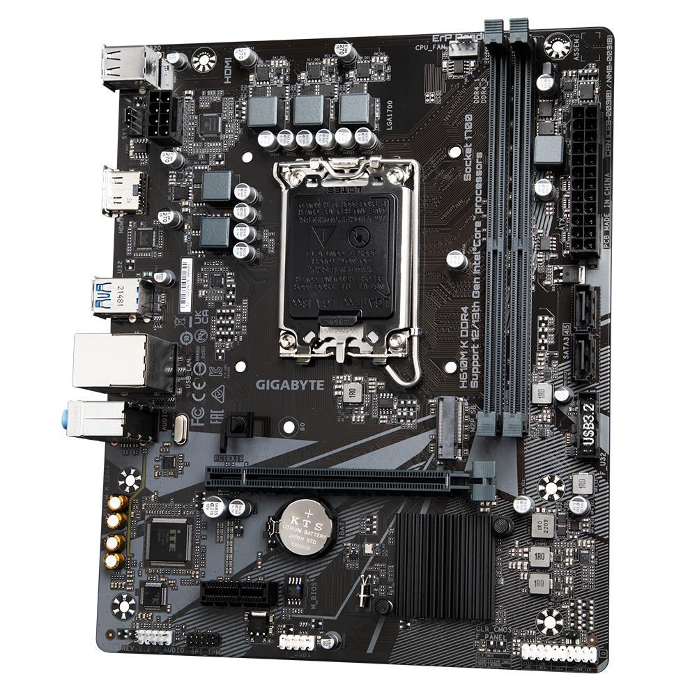 Mainboard GIGABYTE Intel H610 LGA1700 Micro-ATX Memory DDR4 Memory slots 2 1xPCI-Express 3.0 1x 1xPCI-Express 4.0 16x 1xM.2 1xHDMI 4xUSB 2.0 2xUSB 3.2 1xRJ45 3xAudio port H610MKDDR42.0