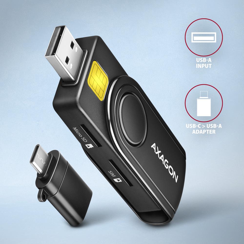 CARD READER USB-C+USB2.0 4SLOT/SMARTCARD CRE-SMP2A AXAGON