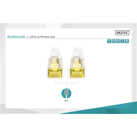 CAT 6A S/FTP | Patch cord | Length 10 m | Grey