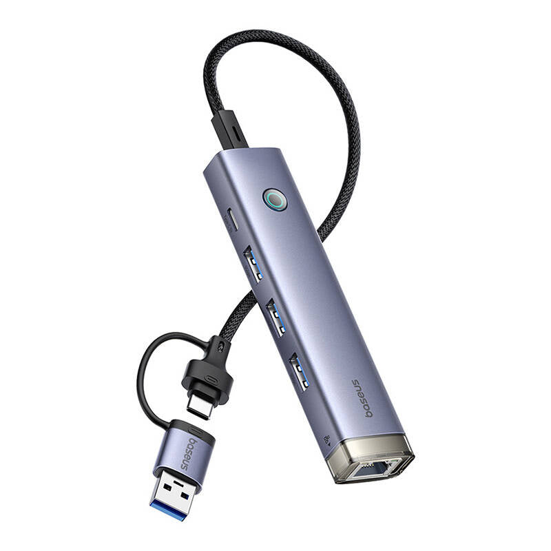 Hub 4in1 Baseus UltraJoy USB-A&USB-C to 3xUSB3.0+USB-C+RJ45 (grey) - Product Image 2