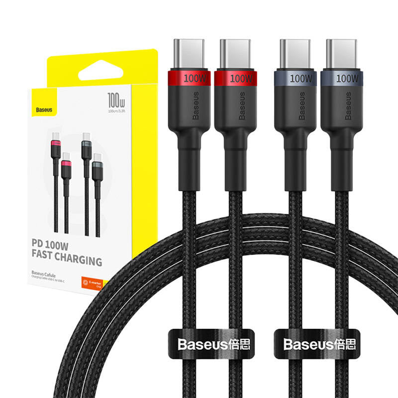 Cable Baseus Cafule USB-C to USB-C 100W,1m, 2psc (Red Black, Grey Black) - Product Image 10