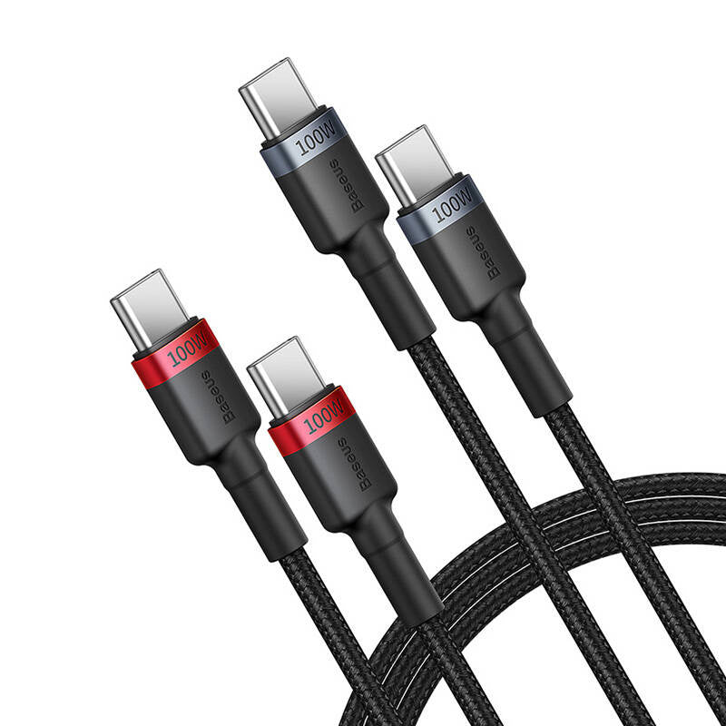 Cable Baseus Cafule USB-C to USB-C 100W,1m, 2psc (Red Black, Grey Black) - Product Image 2