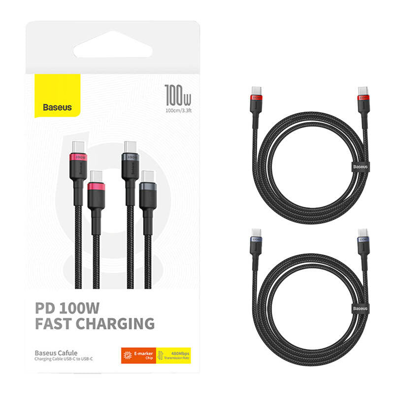 Cable Baseus Cafule USB-C to USB-C 100W,1m, 2psc (Red Black, Grey Black) - Product Image 7
