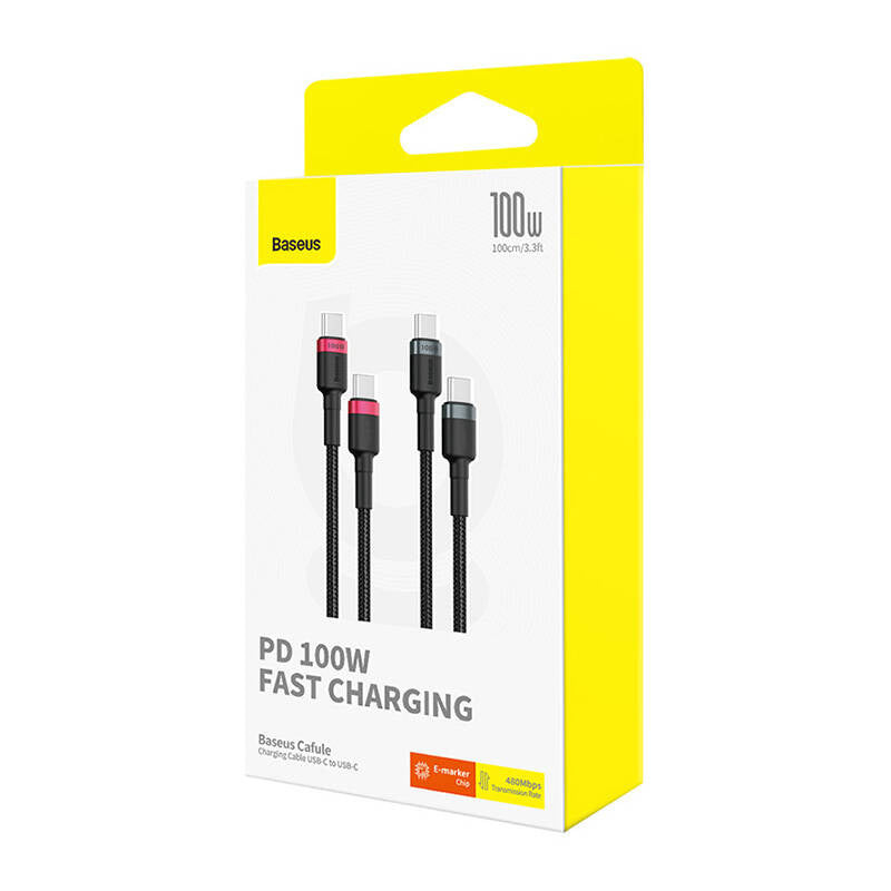 Cable Baseus Cafule USB-C to USB-C 100W,1m, 2psc (Red Black, Grey Black) - Product Image 8