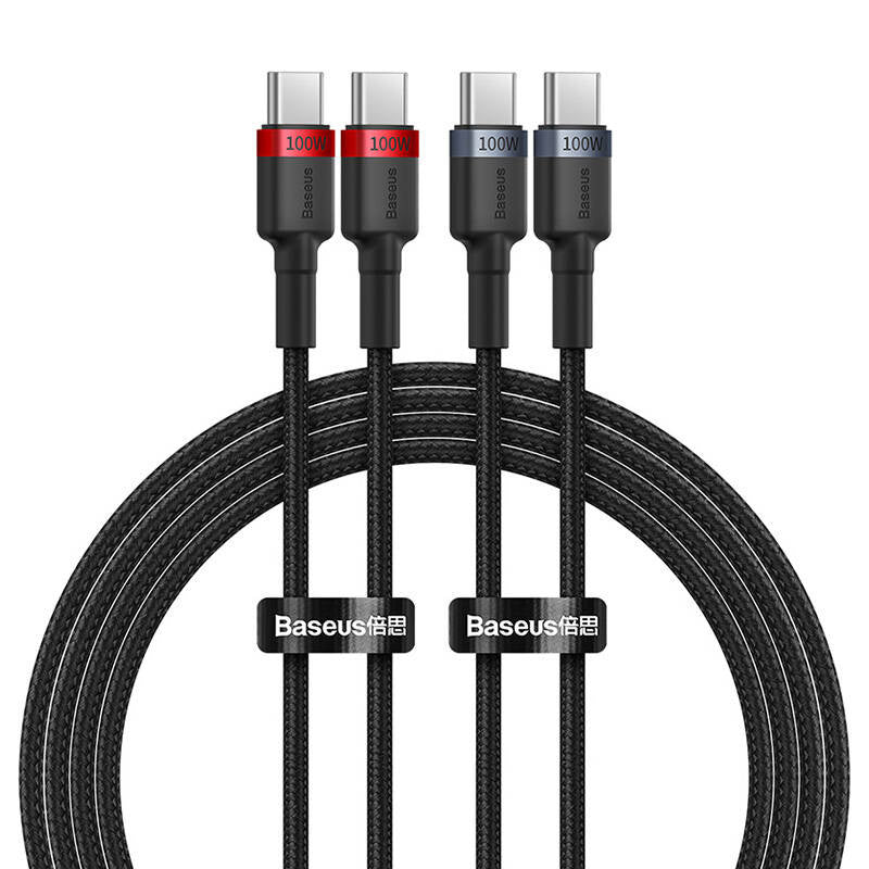 Cable Baseus Cafule USB-C to USB-C 100W,2m, 2psc (Red Black, Grey Black) - Product Image 1