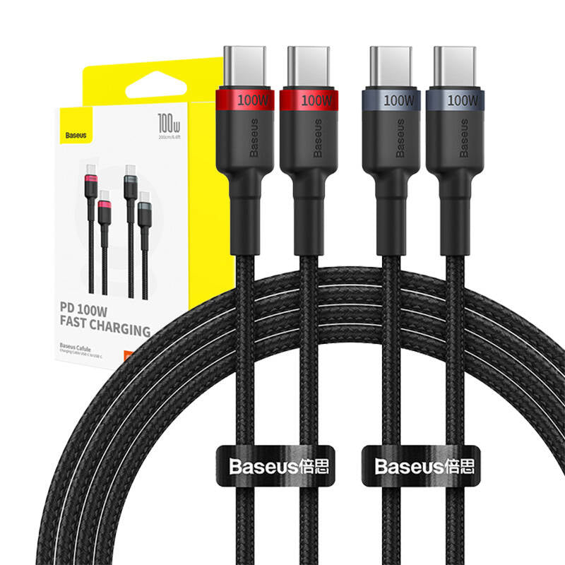 Cable Baseus Cafule USB-C to USB-C 100W,2m, 2psc (Red Black, Grey Black) - Product Image 10