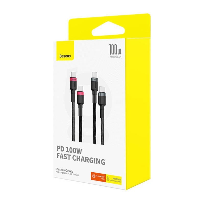 Cable Baseus Cafule USB-C to USB-C 100W,2m, 2psc (Red Black, Grey Black) - Product Image 7