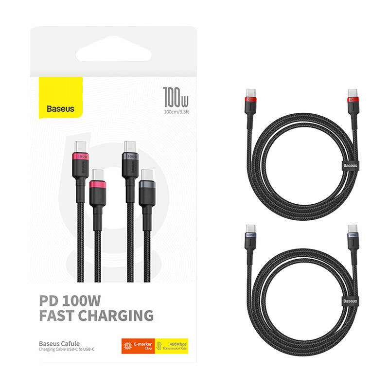 Cable Baseus Cafule USB-C to USB-C 100W,2m, 2psc (Red Black, Grey Black) - Product Image 9