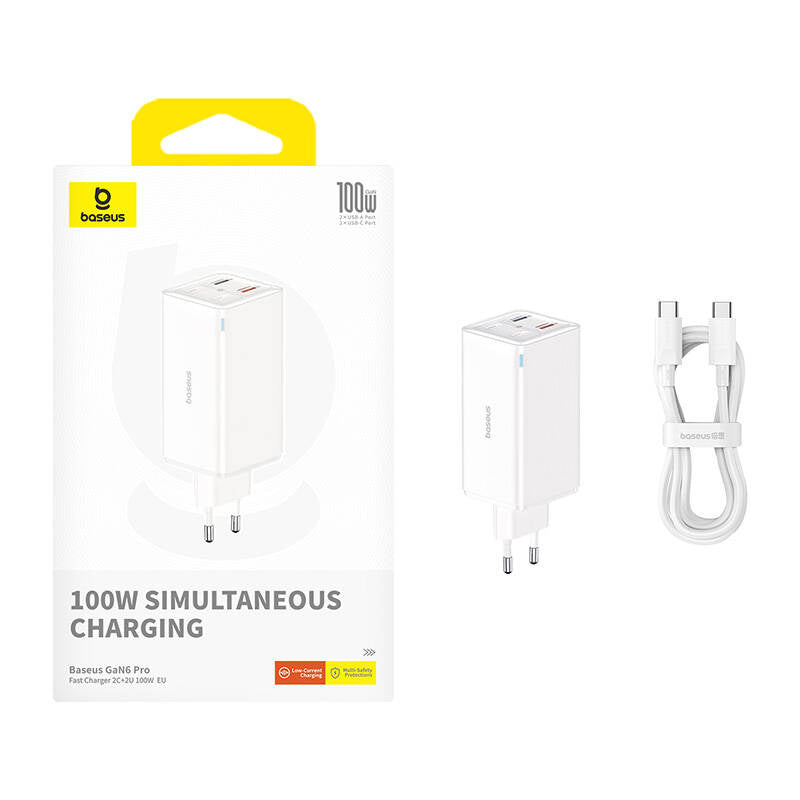 Wall charger Baseus GaN6 Pro 2xUSB-C + 2xUSB, 100W (white) - Product Image 9