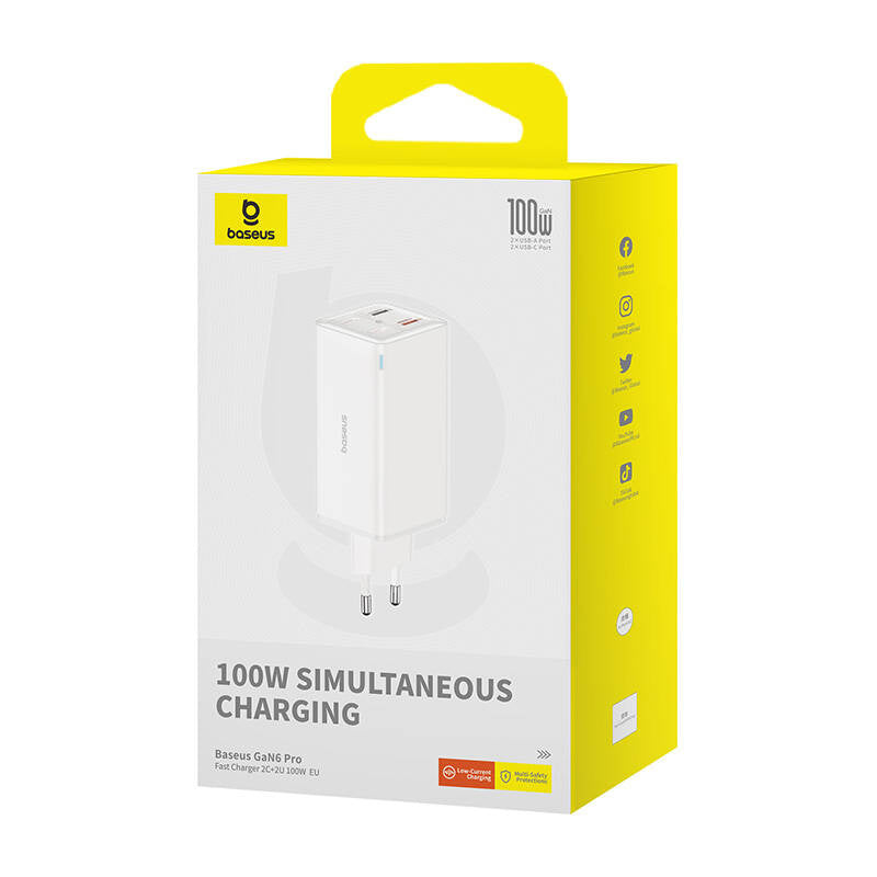 Wall charger Baseus GaN6 Pro 2xUSB-C + 2xUSB, 100W (white) - Product Image 7