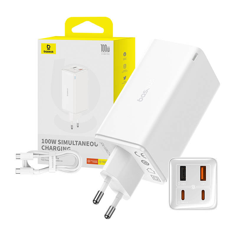 Wall charger Baseus GaN6 Pro 2xUSB-C + 2xUSB, 100W (white) - Product Image 10