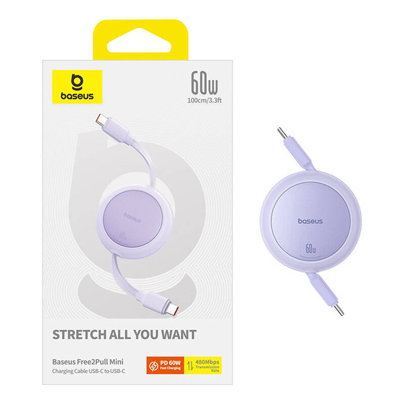 Baseus Free2Pull Mini USB-C to USB-C 60W USB cable, 1m (purple) - Product Image 6