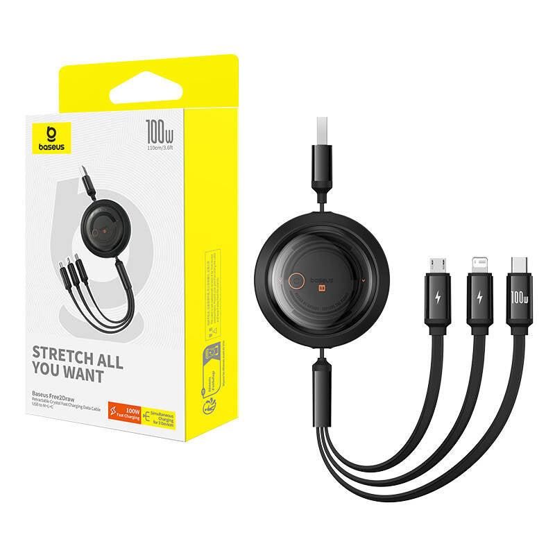 3-in-1 Baseus Free2Draw USB to M+L+C 100W cable, 1.1 m (black) - Product Image 8