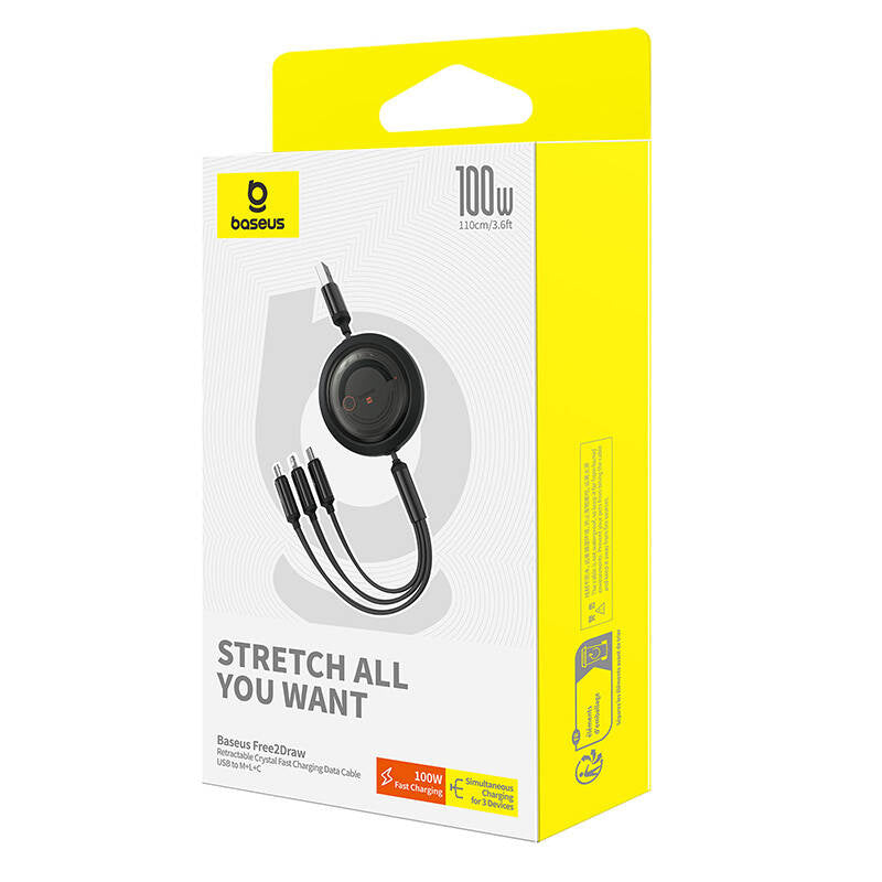 3-in-1 Baseus Free2Draw USB to M+L+C 100W cable, 1.1 m (black) - Product Image 6