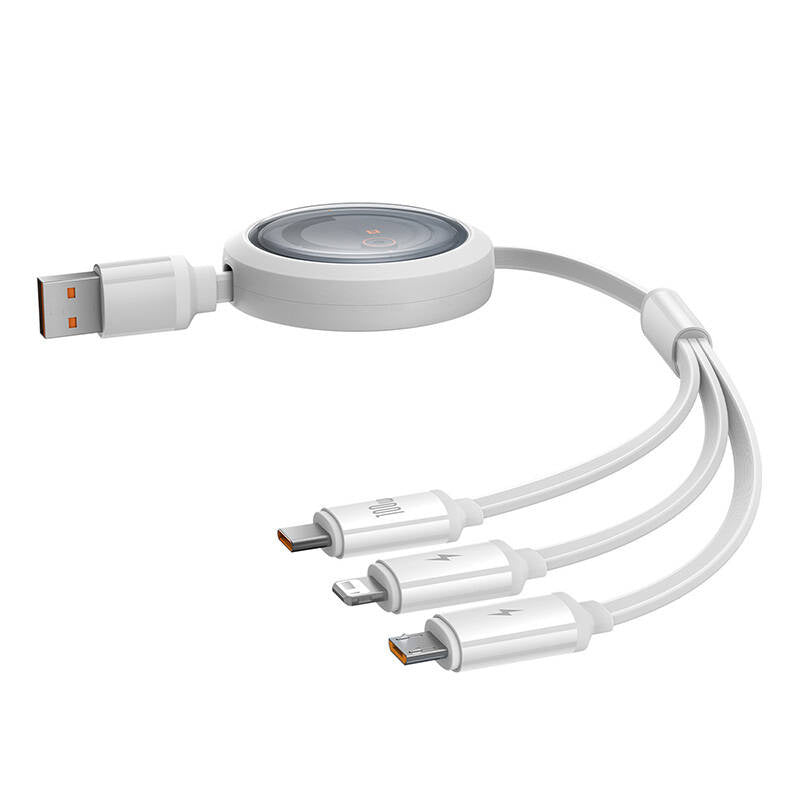 3-in-1 Baseus Free2Draw USB to M+L+C 100W cable, 1.1 m (white) - Product Image 2