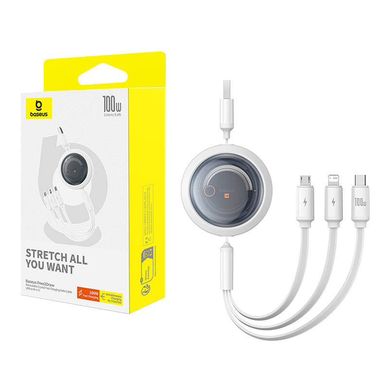 3-in-1 Baseus Free2Draw USB to M+L+C 100W cable, 1.1 m (white) - Product Image 8