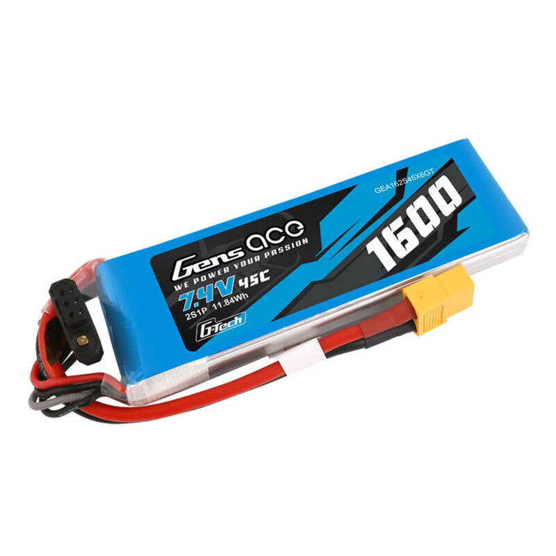 GensAce G-Tech LiPo 1600mAh 7.4V 45C 2S1P Battery with XT60 plug