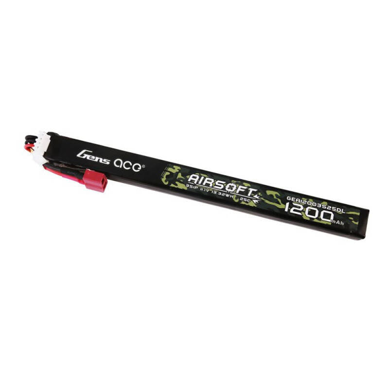 Gens Ace 25C 1200 mAh 3S1P 11,1 V Airsoft Gun Lipo-Akku mit T-Stecker, lange Größe