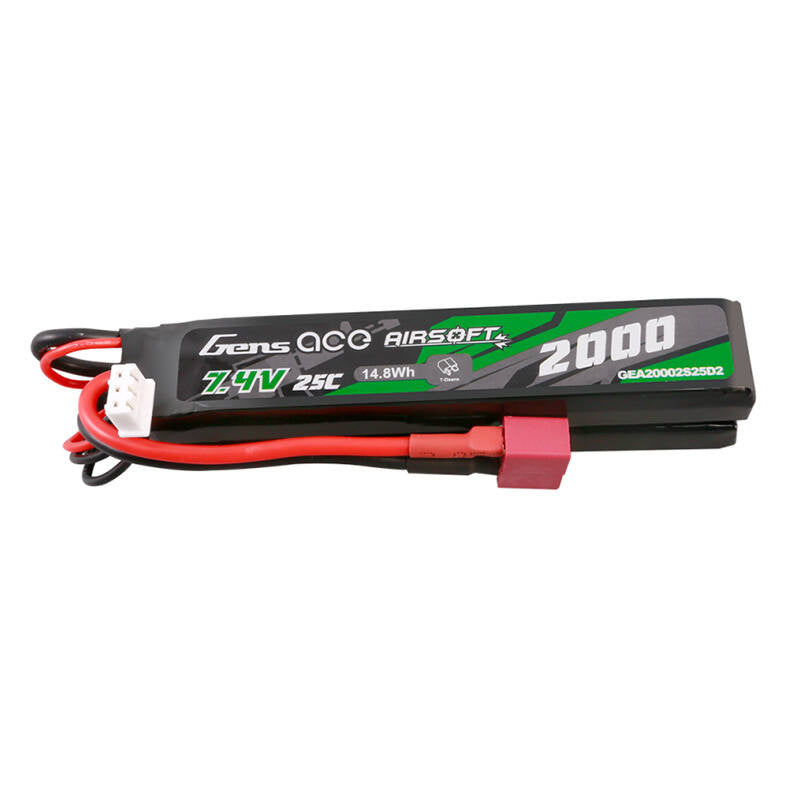 Gens Ace 25C 2000mAh 2S2P 7,4V Sattel Airsoft Gun Lipo Batterie mit Mini Deans(T) Stecker