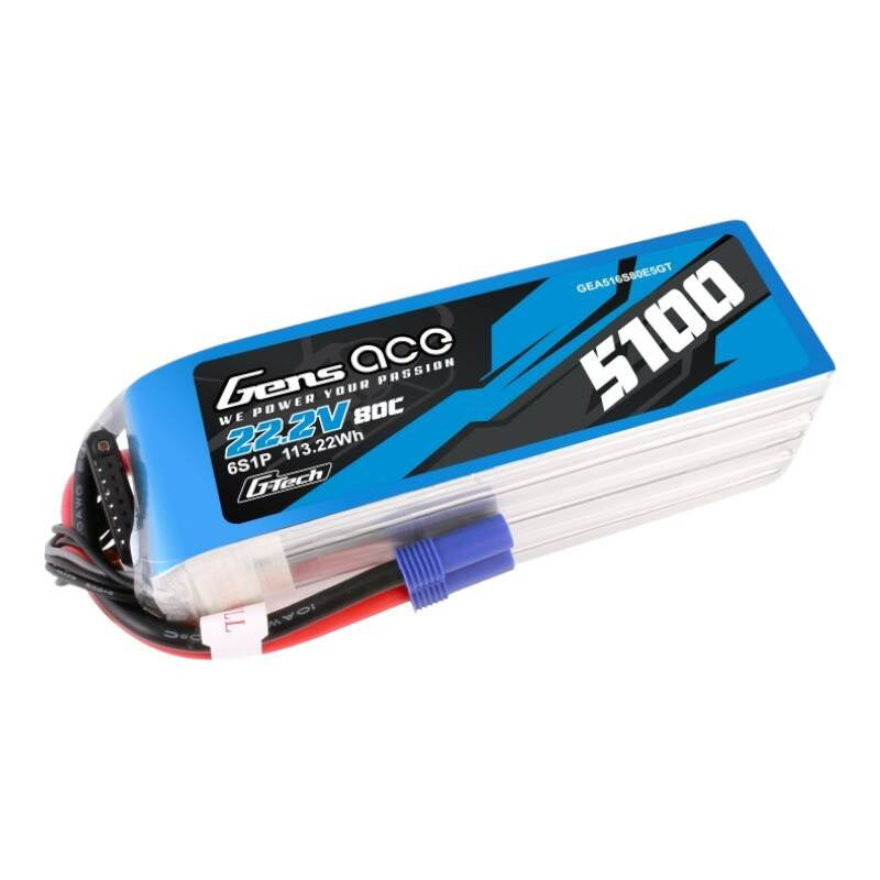 Gens ace G-Tech 5100mAh 80C 22,2V 6S1P Lipo-Akkupack mit EC5-Stecker