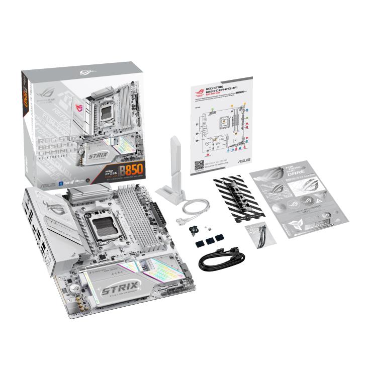 Mainboard ASUS AMD B850 SAM5 Micro-ATX Memory DDR5 Memory slots 4 1xPCI-Express 5.0 16x 4xM.2 1xHDMI 1xDisplayPort 2xUSB 2.0 4xUSB 3.2 4xUSB-C 1xOptical S/PDIF 1xRJ45 2xAudio port STRIXB850-GGAMINGWIFI