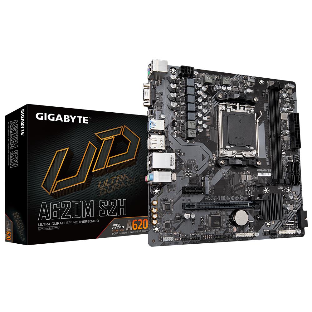 Mainboard GIGABYTE AMD A620 SAM5 Micro-ATX Memory DDR5 Memory slots 2 1xPCI-Express 3.0 1x 1xPCI-Express 4.0 16x 1xM.2 1x15pin D-sub 1xHDMI 1xDisplayPort 4xUSB 2.0 2xUSB 3.2 1xPS/2 1xRJ45 3xAudio port A620MS2H1.2