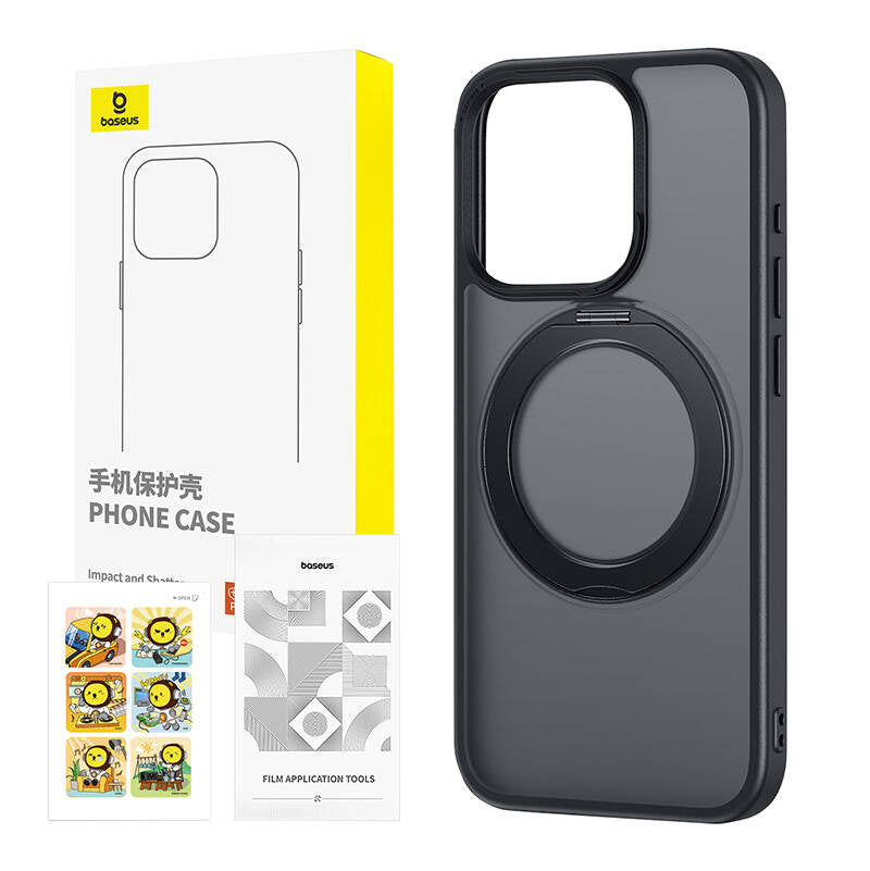 Phone Case with Stand Baseus SkyRing 360° for iP 15 +tempered-glass and cleaning kit (black) - Product Image 4