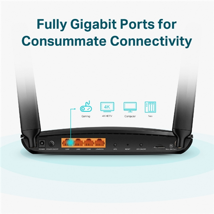4G+ LTE Router | Archer MR600 | 802.11ac | 300+867 Mbit/s | 10/100/1000 Mbit/s | Ethernet LAN (RJ-45) ports 3 | Mesh Support No | MU-MiMO No | 4G | Antenna type 2xDetachable