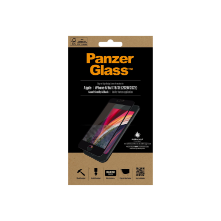 PanzerGlass | Apple | iPhone 6/6s/7/8/SE 2020 | Hybrid glass | Black | Rounded edges; 100% touch preservation; Crystal clear | Screen Protector